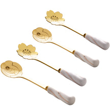 Load image into Gallery viewer, Set of 4 Gold Marble Effect Dessert & Tea Spoons 12 × 2.8 cm