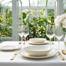 Load image into Gallery viewer, Metropolis 18-Piece White Porcelain Dinner Set with Gold Rim | Elegant Tableware for 6