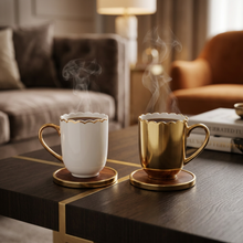 Load image into Gallery viewer, Gold & White Mug Set of 2