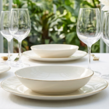 Load image into Gallery viewer, 18-Piece White Porcelain Dinner Set with Gold Rim Metropolis | Elegant Tableware for 6.