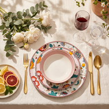 Load image into Gallery viewer, Moon Kimono 18-Piece Floral Porcelain Dinner Set for 6 | Luxury Japanese-Inspired Tableware.