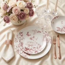 Charger l'image dans la galerie, Moon Vie En Rose 18-Piece Pink Floral Porcelain Dinner Set for 6 | Elegant Romantic Tableware.