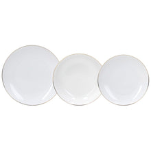 Load image into Gallery viewer, 18-Piece White Porcelain Dinner Set with Gold Rim Metropolis | Elegant Tableware for 6.