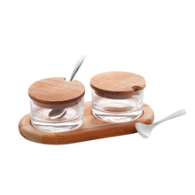 Load image into Gallery viewer, Wooden Support Double Bowl 24x13x8cm.