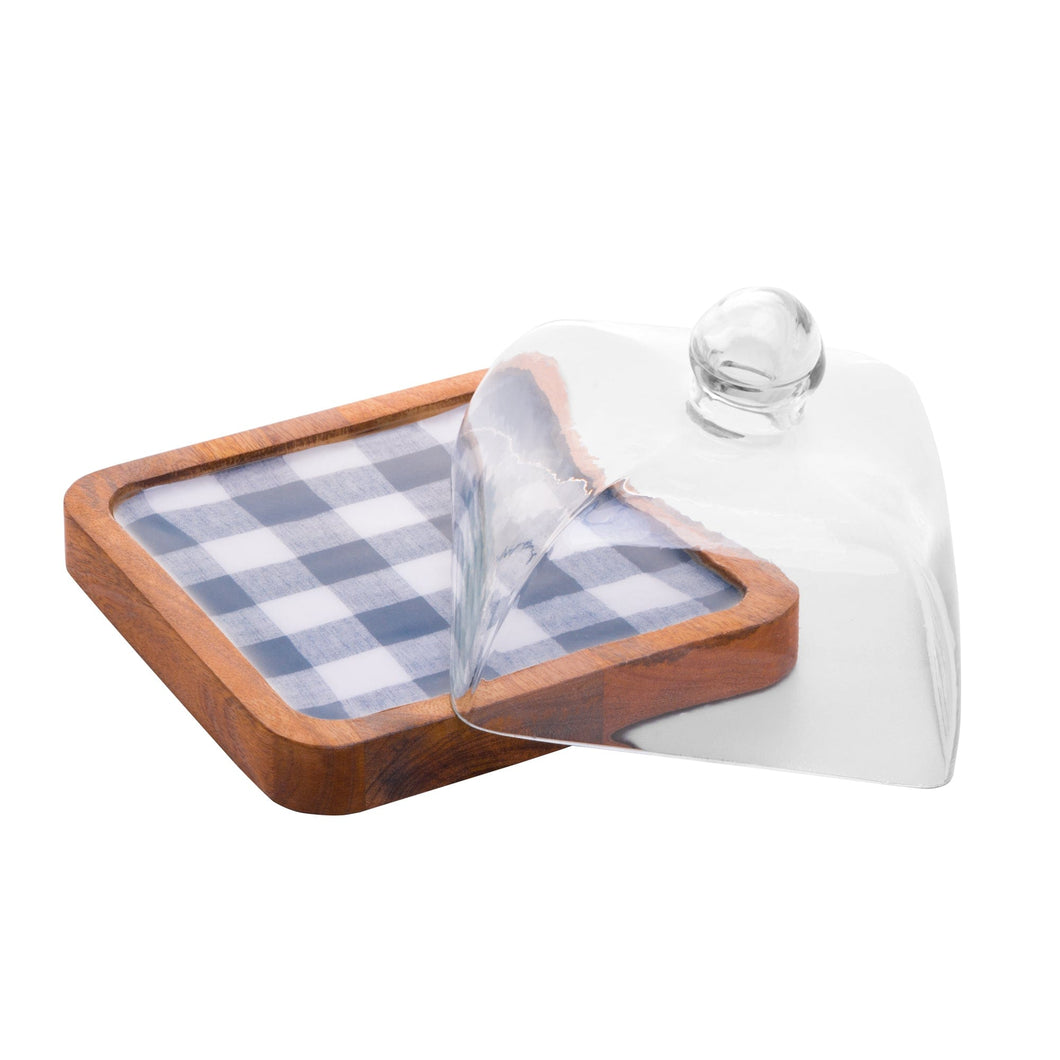 Wooden Cheese Platter with Glass Cover 24x24x15cm