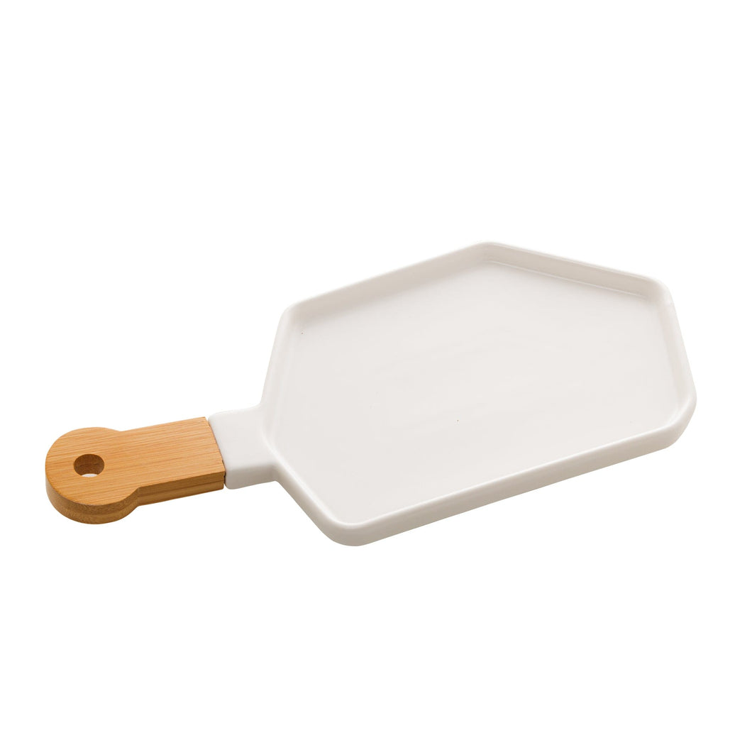 Porcelaine White Appetizer Board with a Wooden Handle 35x16x2cm