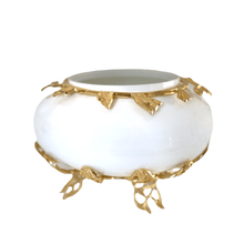 Load image into Gallery viewer, White Glass Centrepiece With Gold Leaves
