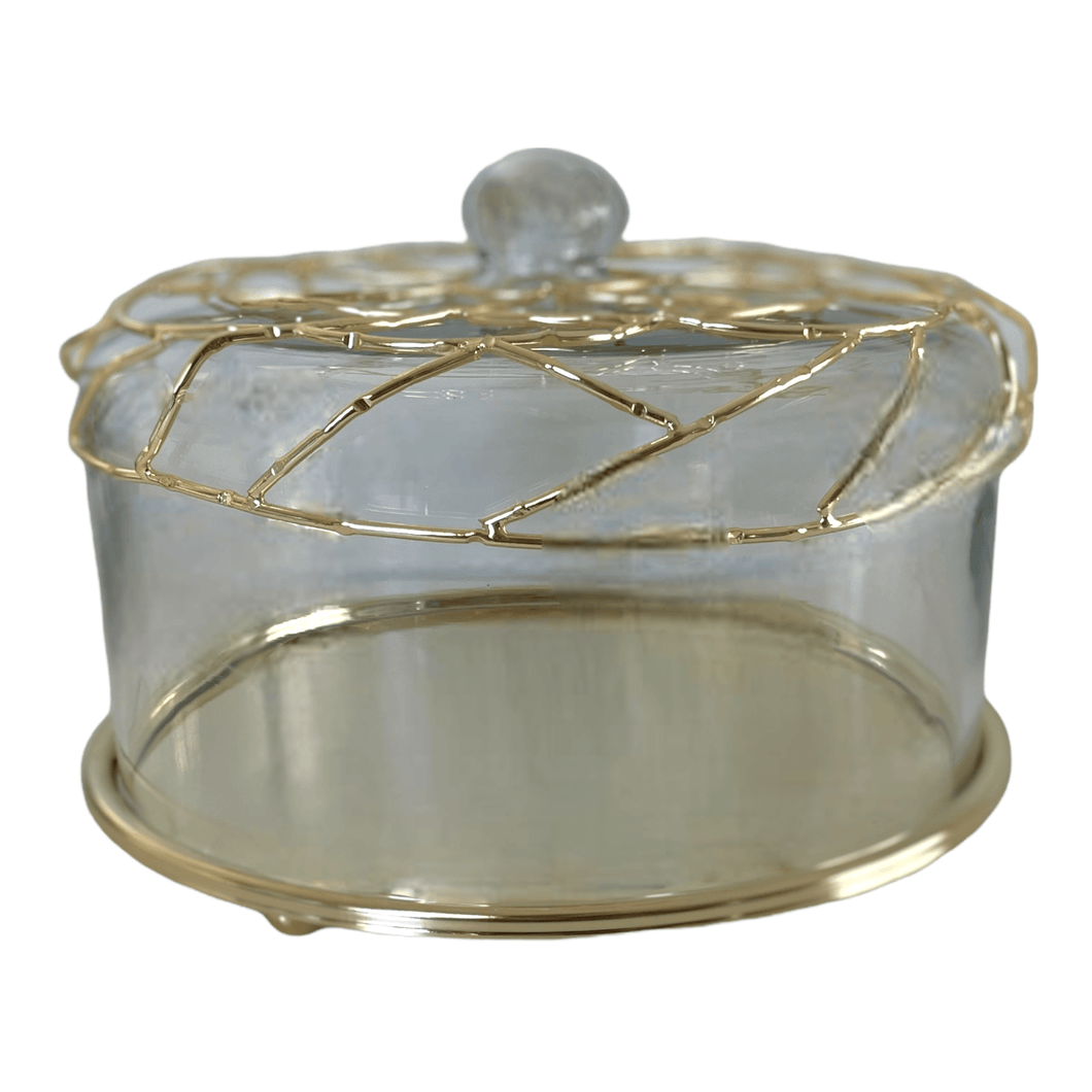 Dome Cake Plate with Gold Mesh