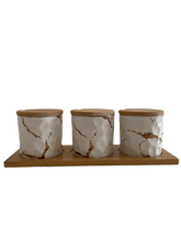 Load image into Gallery viewer, White Porcelaine Canister Set With Gold Design.