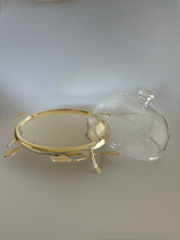 Load image into Gallery viewer, Elevated Gold Leaf Cake Plate With Glass Dome
