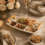 White Porcelain Appetiser Serving Dish with Wooden Handles – 37 × 22 cm | House Art