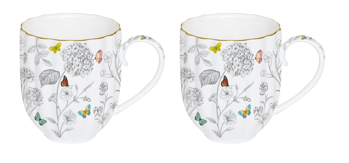 Set of 2 Mugs Flowers and Butterflies.