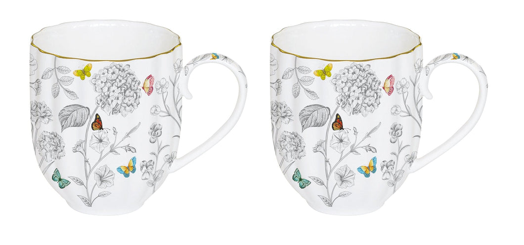 Set of 2 Mugs Flowers and Butterflies