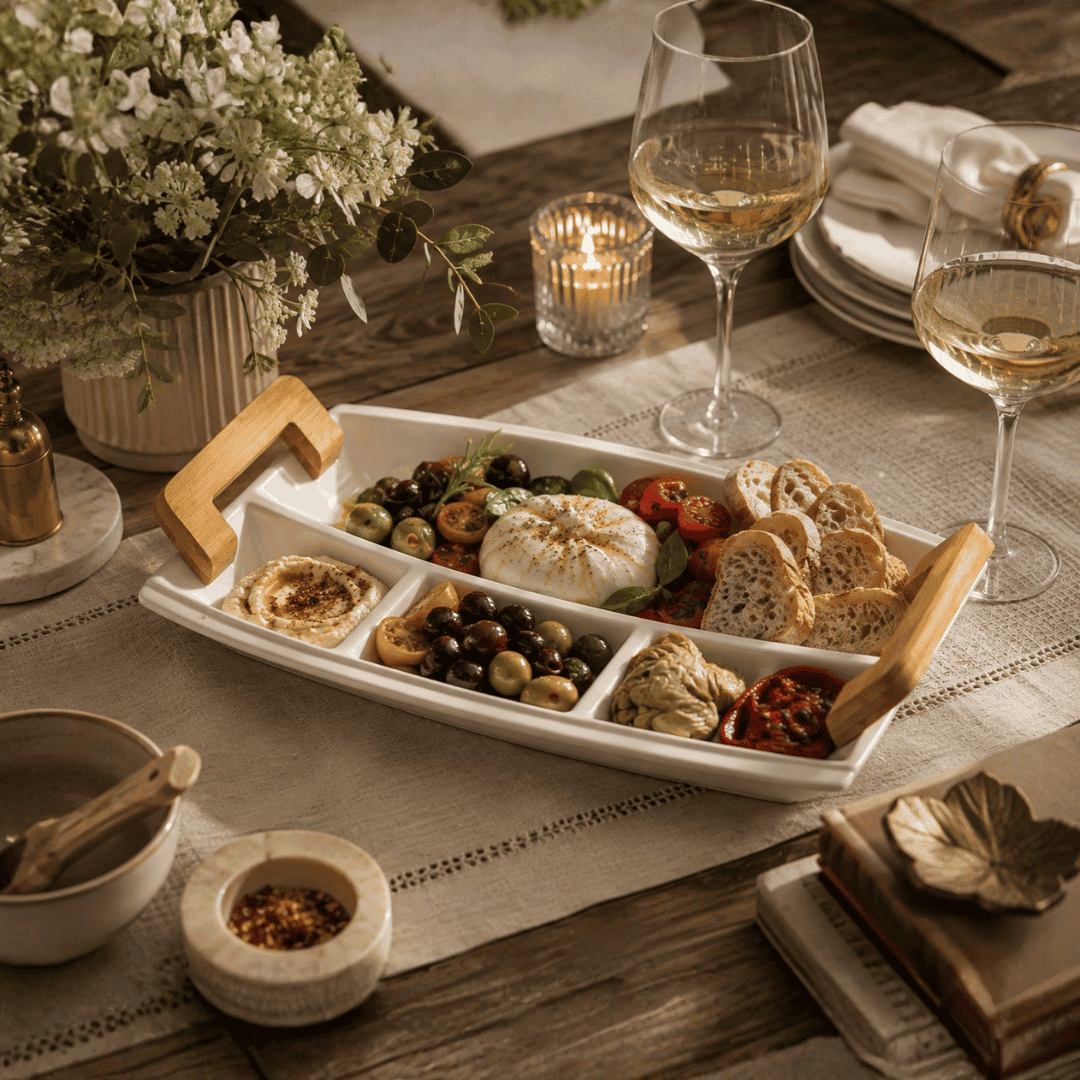 White Porcelain Appetiser Serving Dish with Wooden Handles – 37 × 22 cm – image 6 | House Art