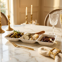 Load image into Gallery viewer, White Porcelain Appetiser Dish with 3 Compartments 28 × 14 × 3 cm
