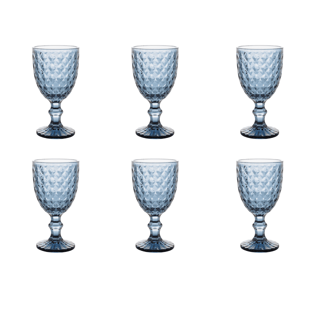 Set of 6 Blue Textured Goblet Glasses – 345 ml – image 9 | House Art