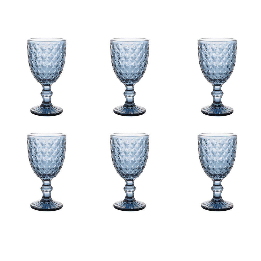Set of 6 Blue Textured Goblet Glasses – 345 ml – image 9 | House Art