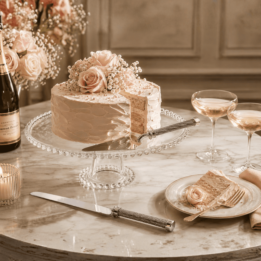 Silver Crystal Handle Cake Serving Set – 2 Piece, 32 cm – image 4 | House Art