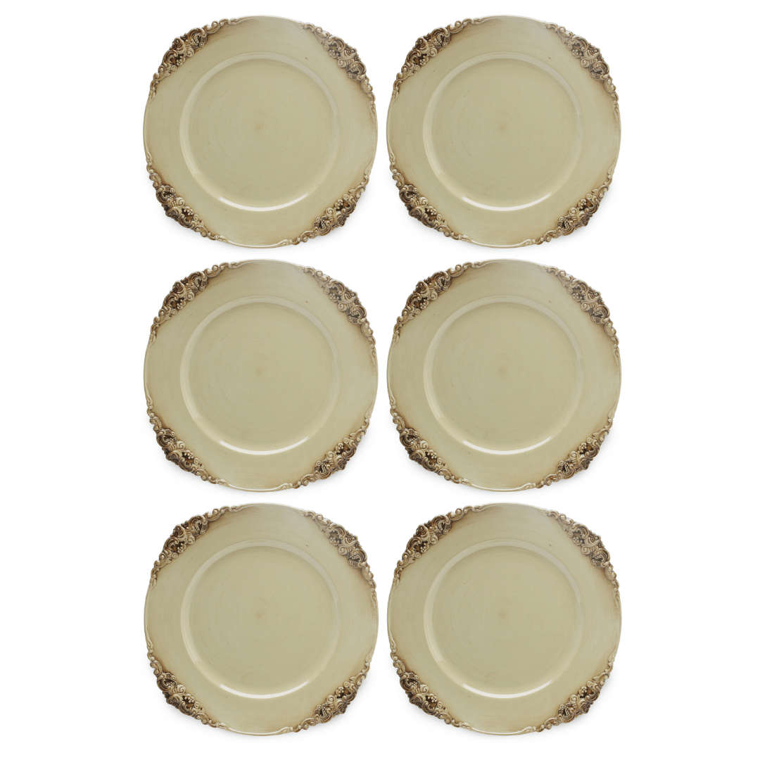 Set of 6 Ornate Cream & Brown Sous-Plats – 33 cm – image 3 | House Art