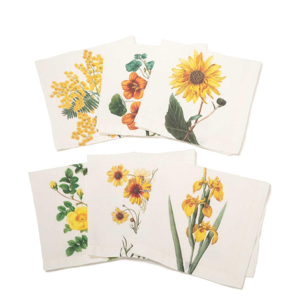 Set of 6 Yellow Flowers Napkins.