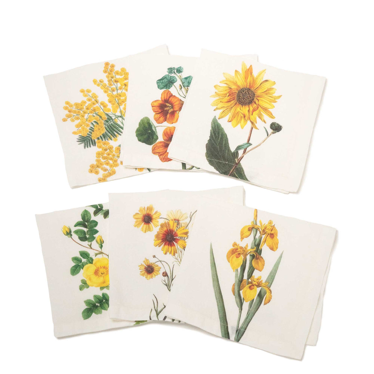 Set of 6 Yellow Flowers Napkins.