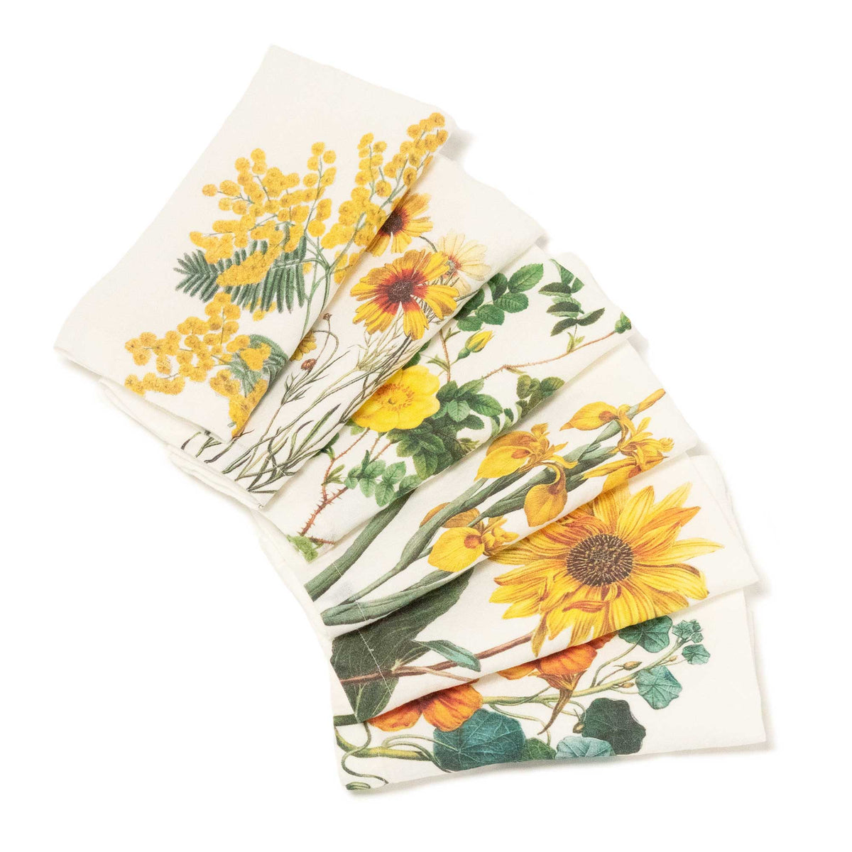 Set of 6 Yellow Flowers Napkins.