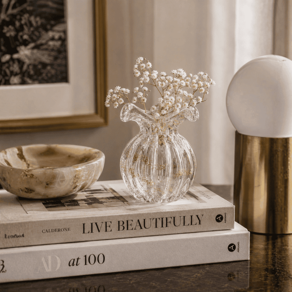 The Flower Vase – Clear Gold – 11.5 × 11.5 × 13.5 cm | House Art