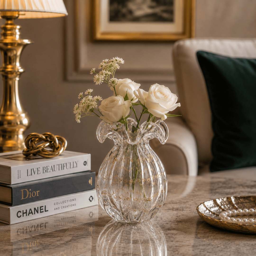 The Flower Vase – Clear & Gold – 13 × 17 cm | House Art