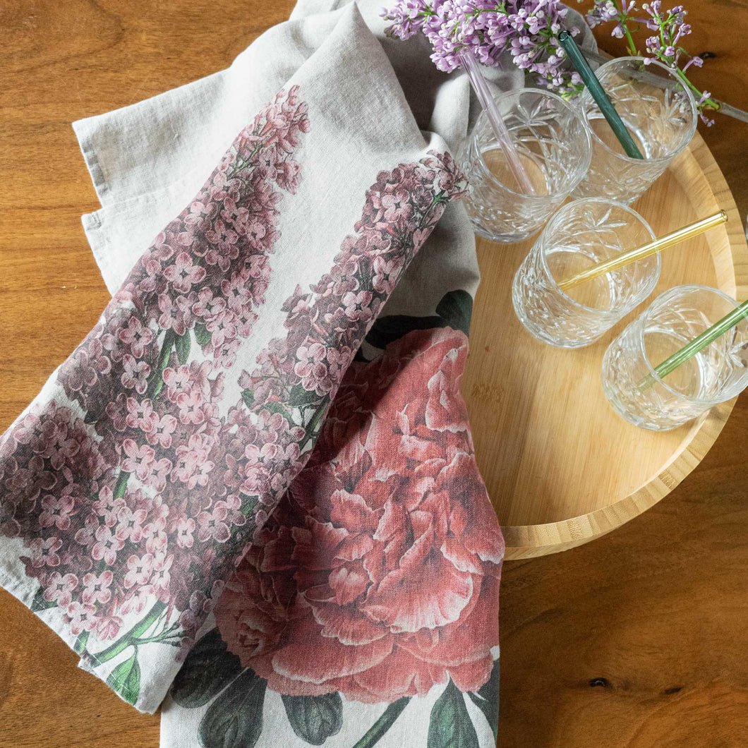 Lot de 2 torchons de cuisine pivoine et lilas