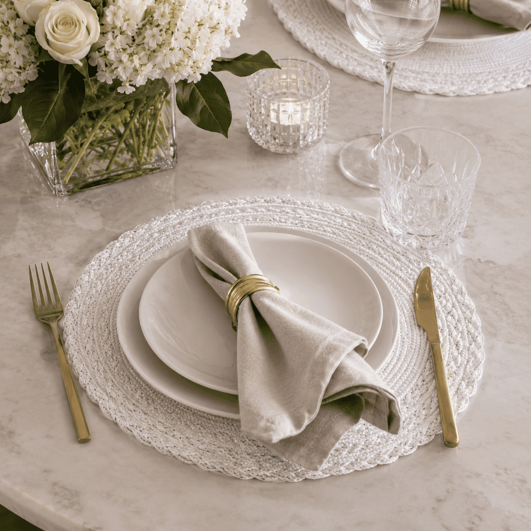 Set of 4 White Woven Placemats – Ø38 cm | House Art
