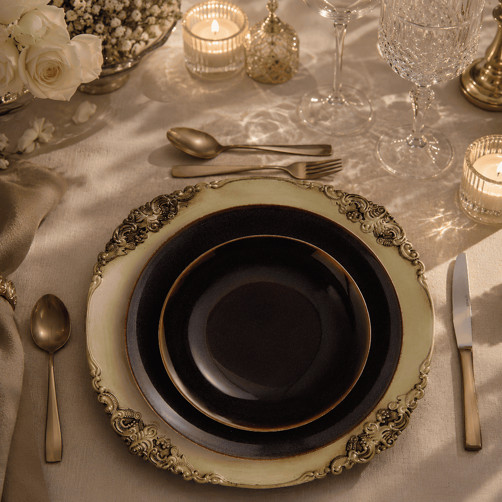 Set of 6 Ornate Cream & Brown Sous-Plats – 33 cm – image 7 | House Art