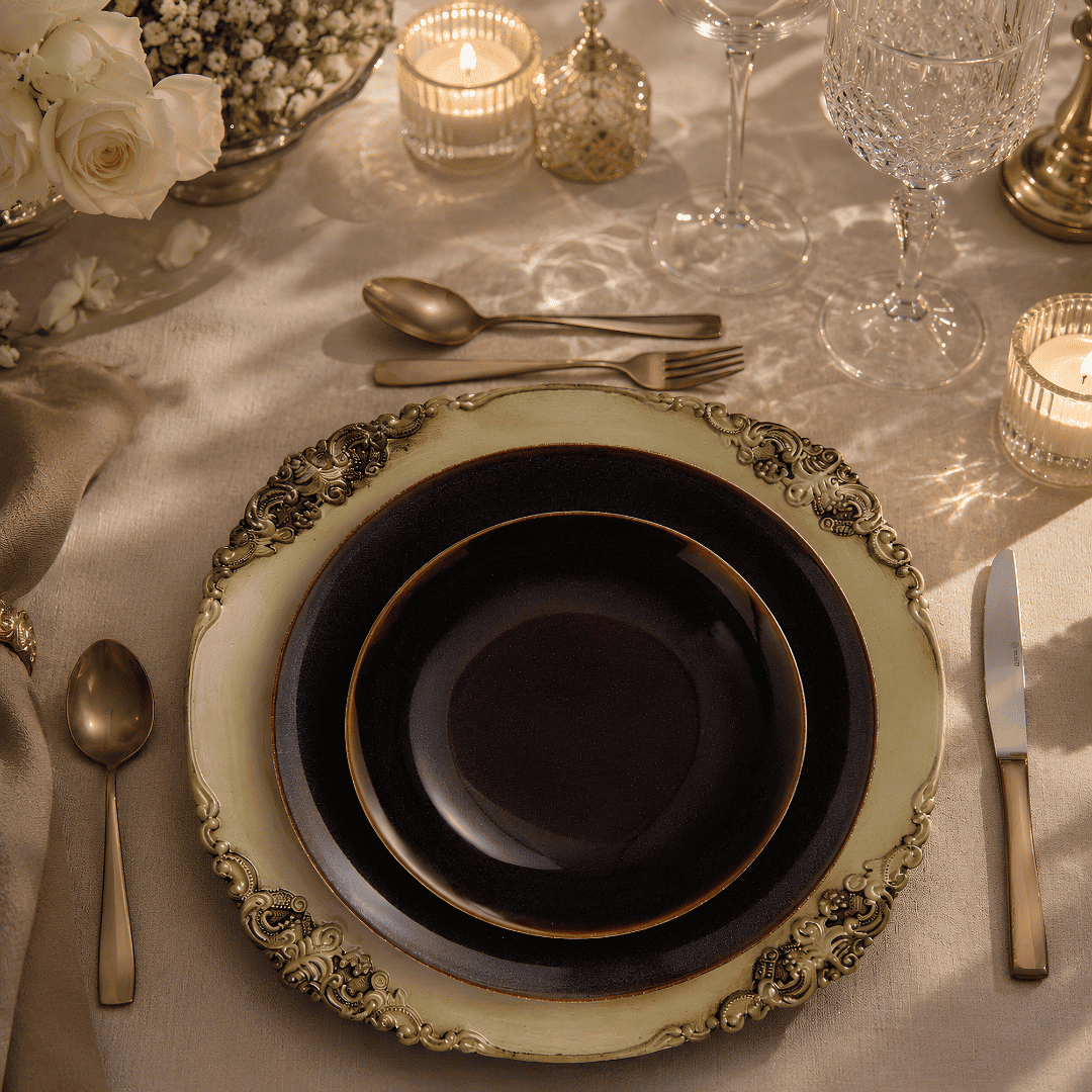 Set of 6 Ornate Cream & Brown Sous-Plats – 33 cm – image 7 | House Art