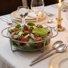 Lade das Bild in den Galerie-Viewer, Versilberter Salatschüsselhalter mit Servierset 25cm
