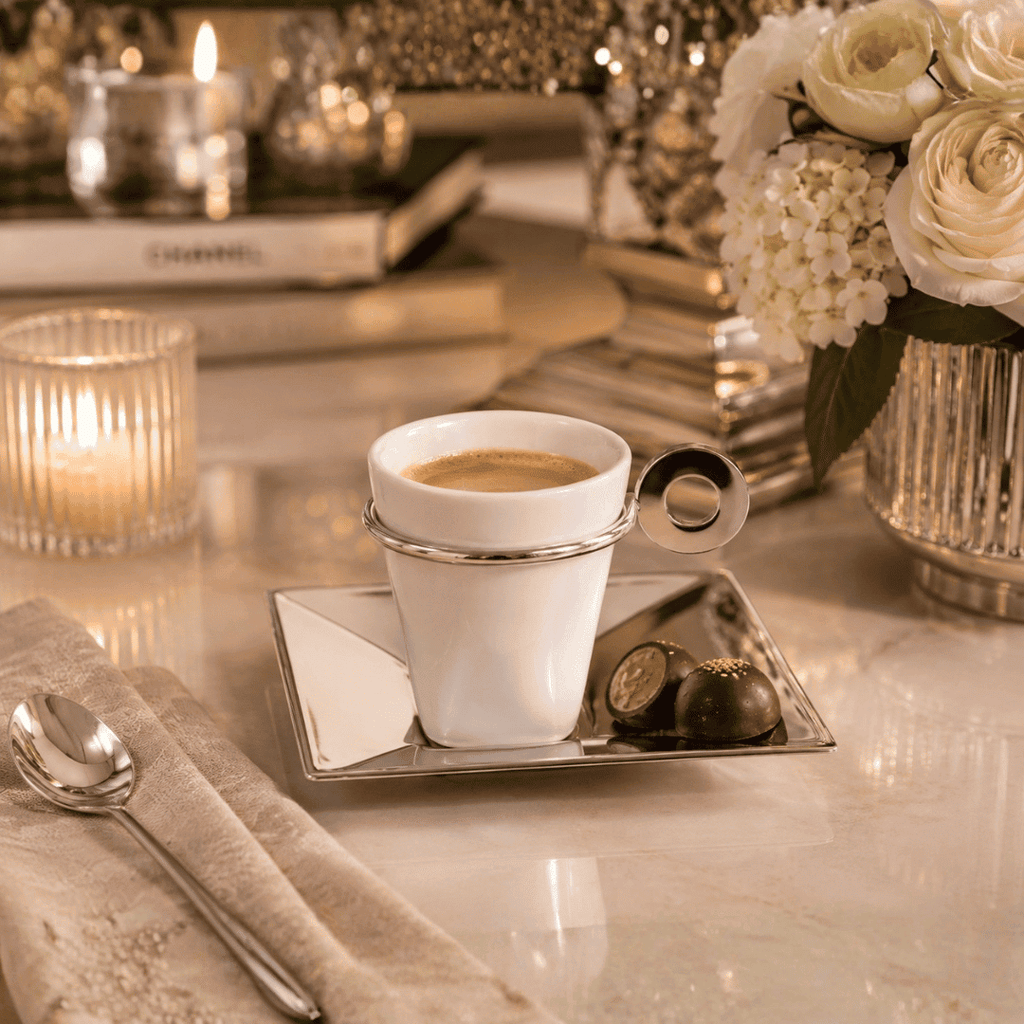 Set of 4 Venice Silver Plated and Porcelaine Coffee Cup and Saucer 70ml | House Art