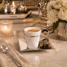 Charger l'image dans la galerie, Venice Silver Plated et Porcelaine Tasse à Café et Soucoupe 70ml
