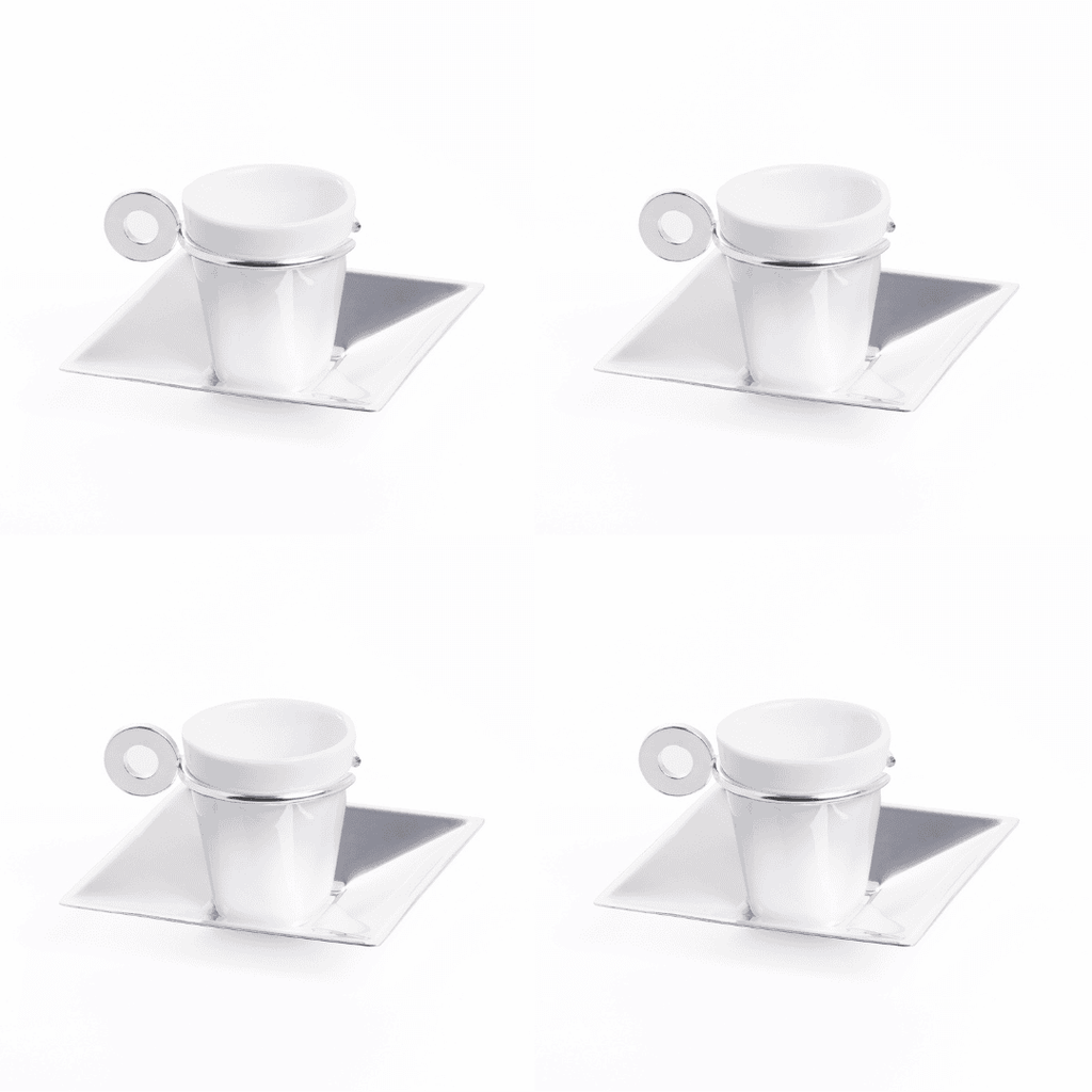 Set of 4 Venice Silver Plated and Porcelaine Coffee Cup and Saucer 70ml – image 8 | House Art