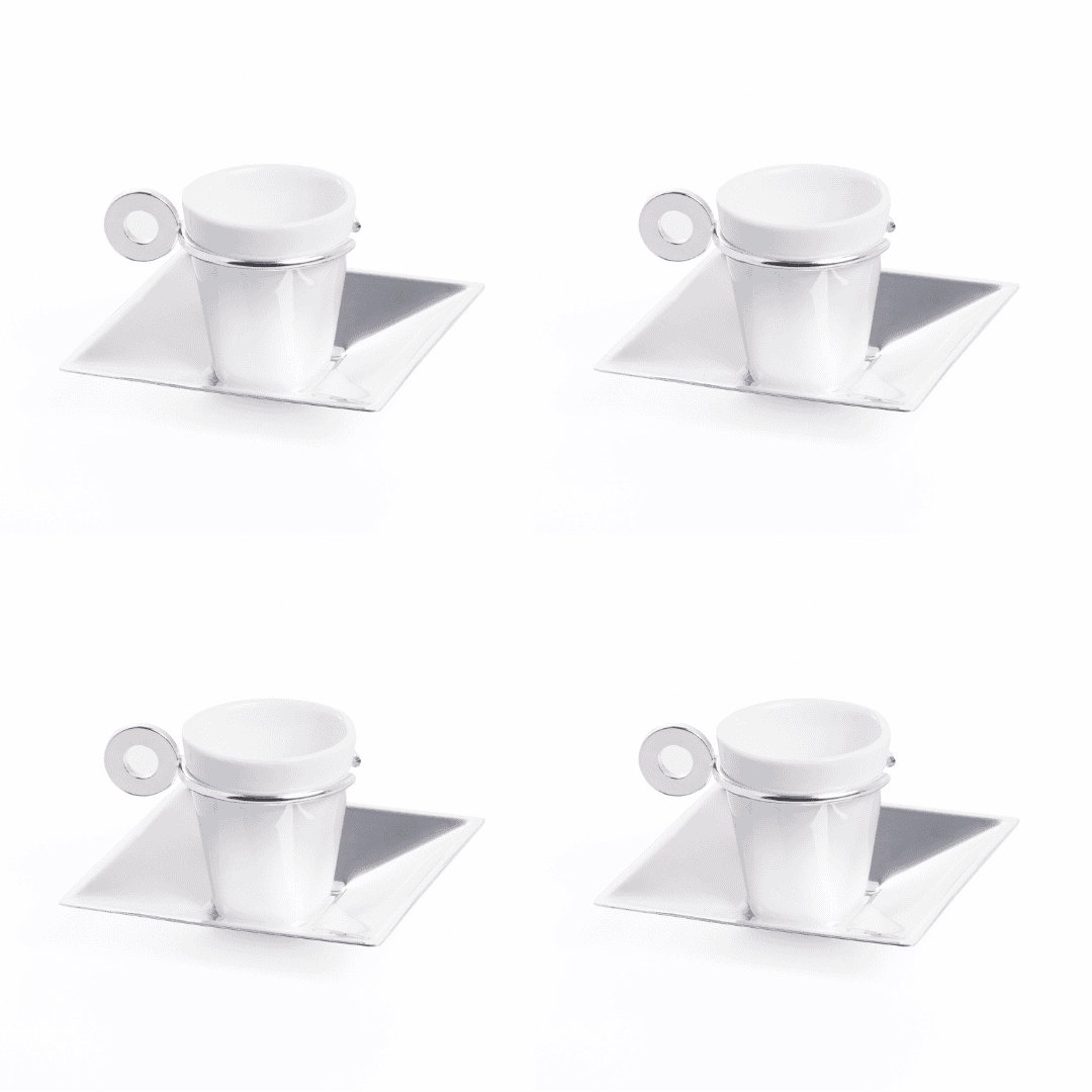 Set of 4 Venice Silver Plated and Porcelaine Coffee Cup and Saucer 70ml – image 8 | House Art