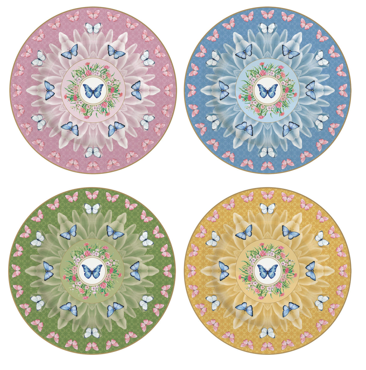 Set 4 Dessert Plates Spring Parade.