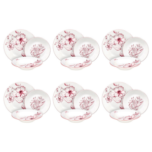 Colibri 18-Piece Pink Floral Porcelain Dinner Set for 6 | Elegant Botanical Tableware.