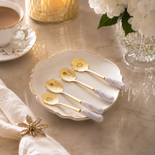 Load image into Gallery viewer, Set of 4 Gold Marble Effect Dessert &amp; Tea Spoons 12 × 2.8 cm
