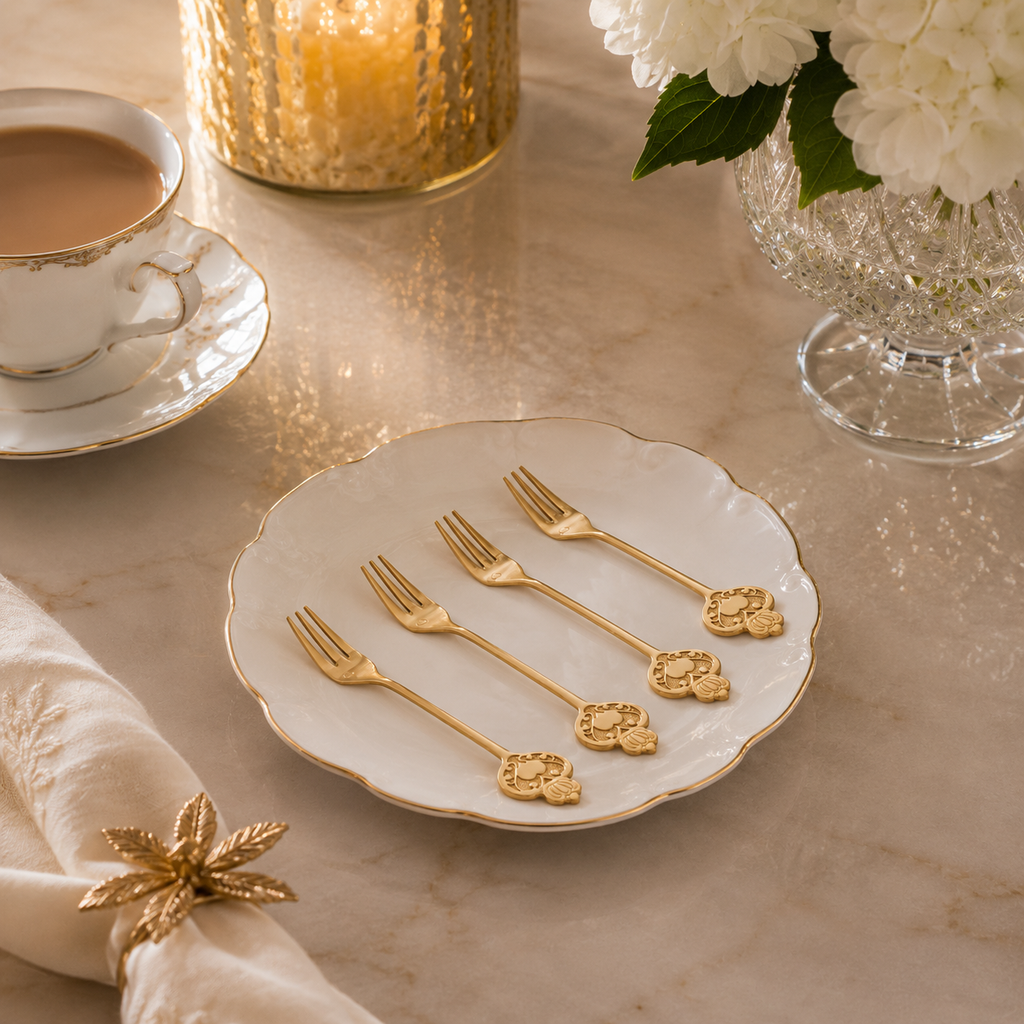 Set of 4 Stainless Steel Golden Key Cake Forks – 13.2 cm – image 8 | House Art