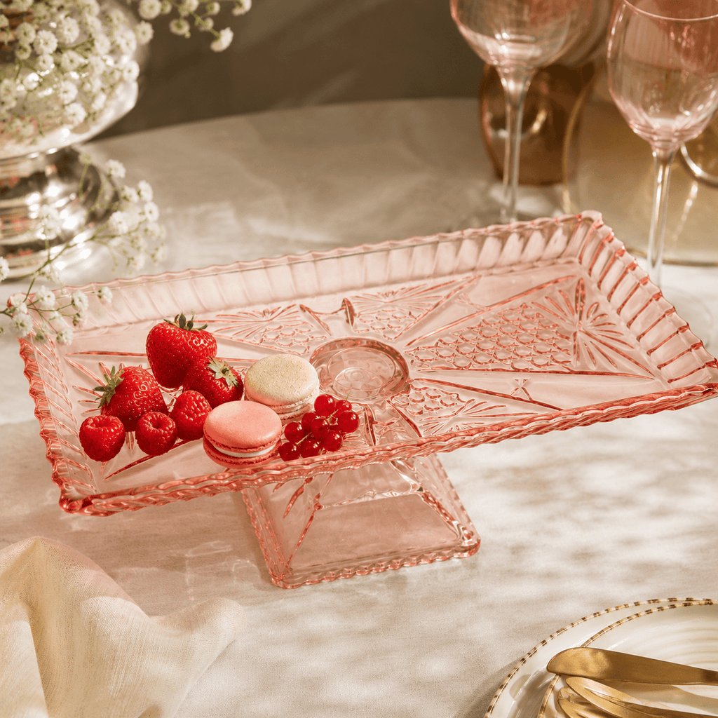Pink Crystal Elevated Serving Platter – 34 × 17 × 11 cm | House Art