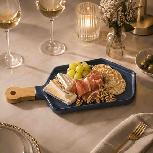 Blue Porcelain Appetiser Board with Wooden Handle – 34.8 × 15.8 cm | House Art