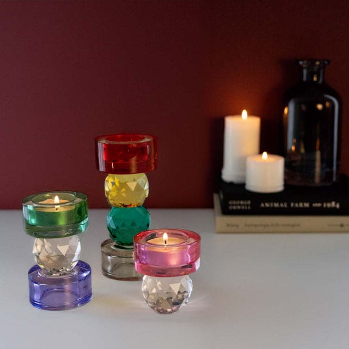 Diamond Effect Candle Holder Purple Green.