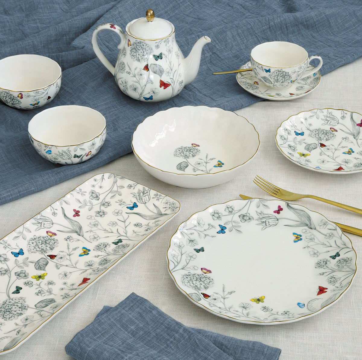 Fleurs et Papillons Set of 4 Soup Plate