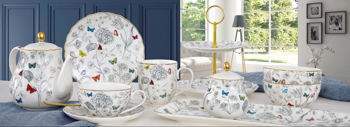 Set of 2 Mugs Flowers and Butterflies.