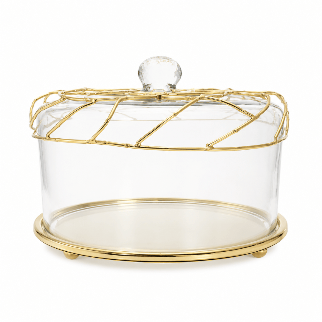 Gold Mesh Dome Cake Stand with Glass Cover – 28.57 × 19.68cm – image 2 | House Art