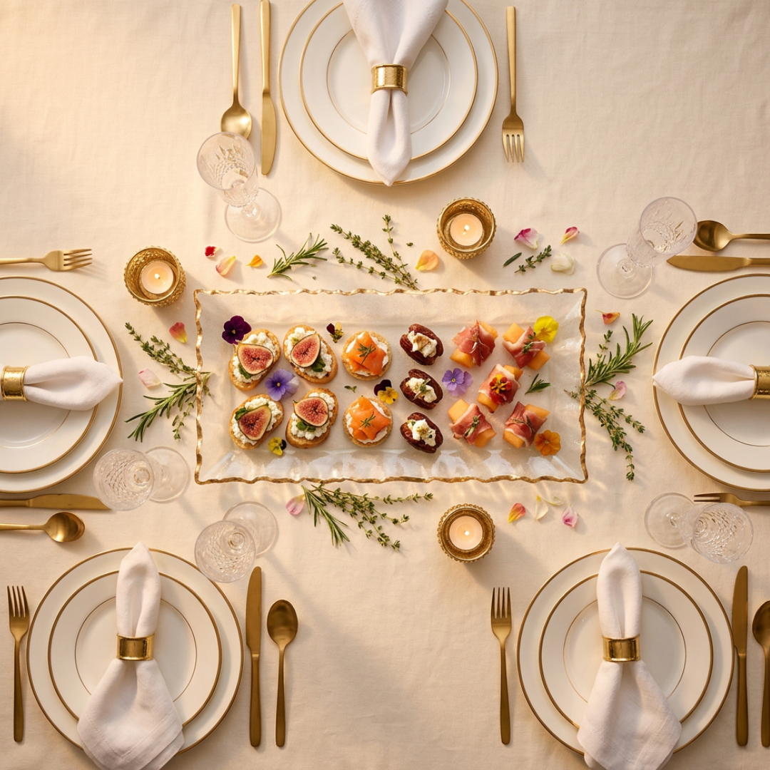 Glass Tray with Gold Edge.