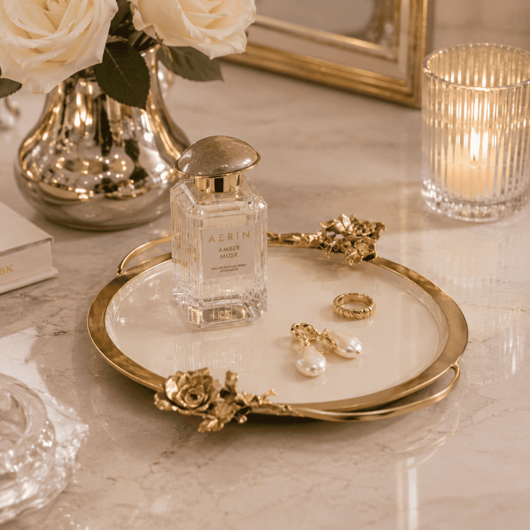 White Tray with Gold Flower Detail