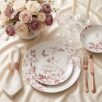Moon Vie En Rose 18-Piece Pink Floral Porcelain Dinner Set for 6 | Elegant Romantic Tableware.